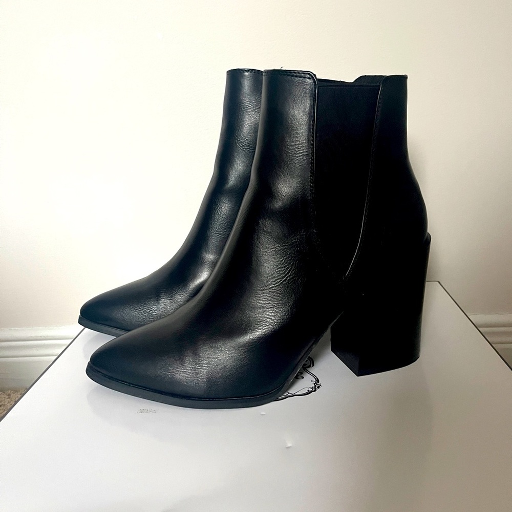Black leather tall ankle booties (size 9.5)